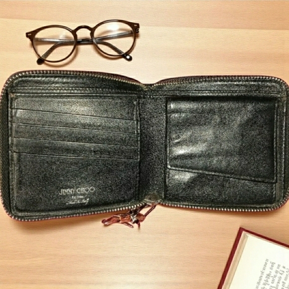 JIMMY CHOO Black Leather Star Embossed Wallet w/ Chain - Picture 3 of 7